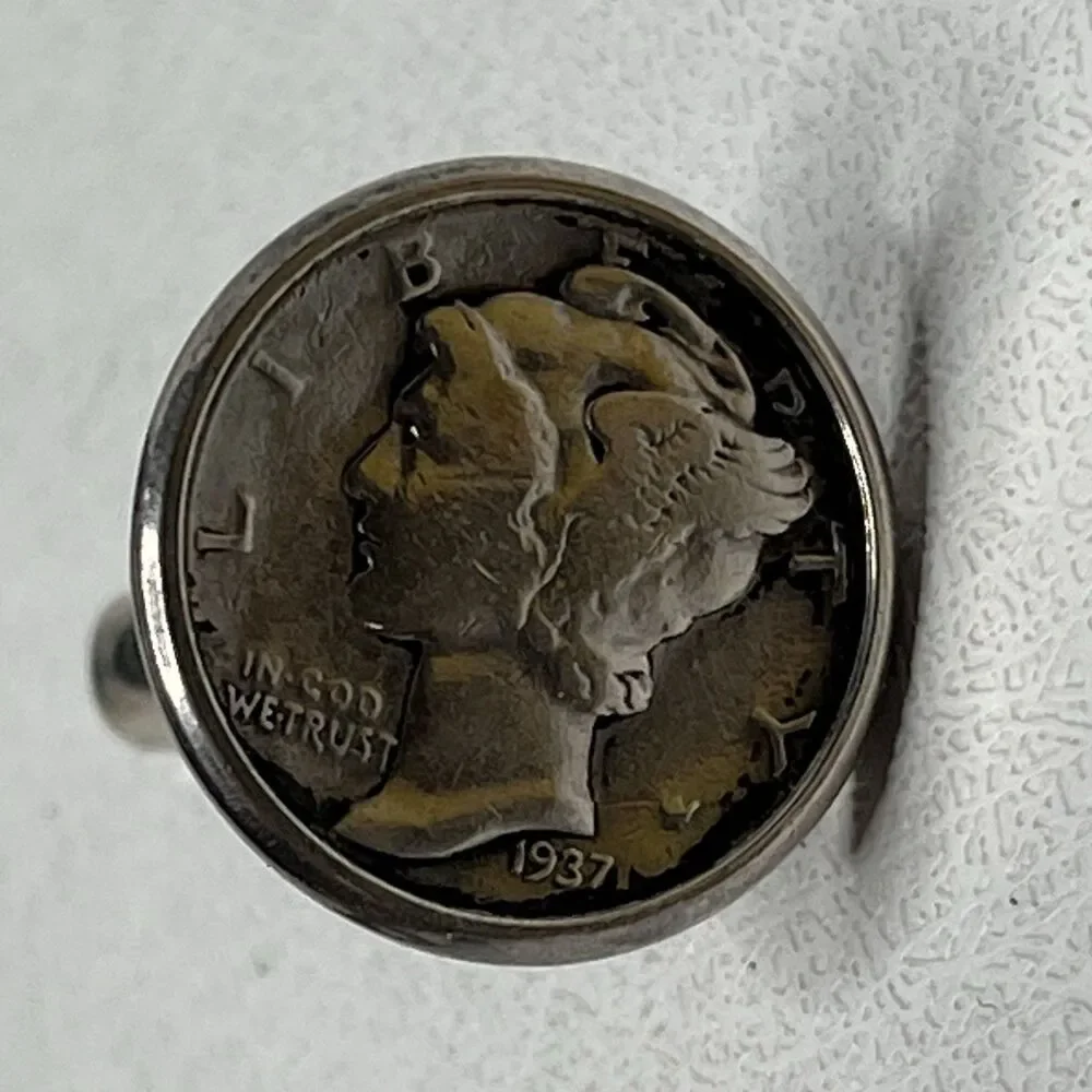 Vintage .925 Silver Mercury Winged Liberty Head Silver Dime 1937 1945 Cufflinks